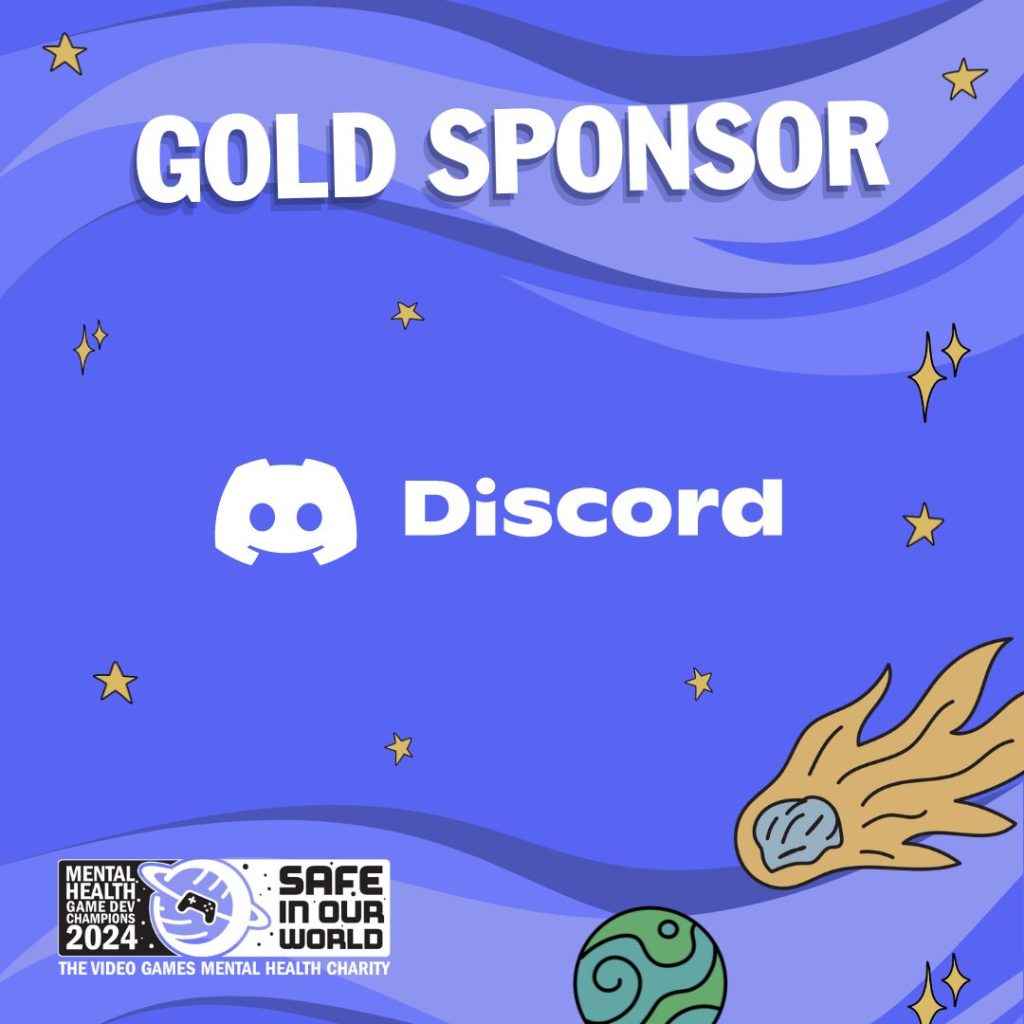 a square image showing Discord have joined as a Gold Sponsor for Safe In Our World's Game Jam event, Game dev Champions 2024.