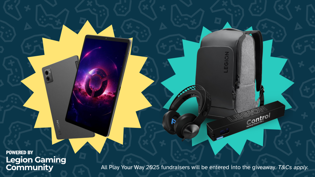 Incentives for fundraisers of Play Your Way, with Lenovo Legion Gaming Community tech and merch.