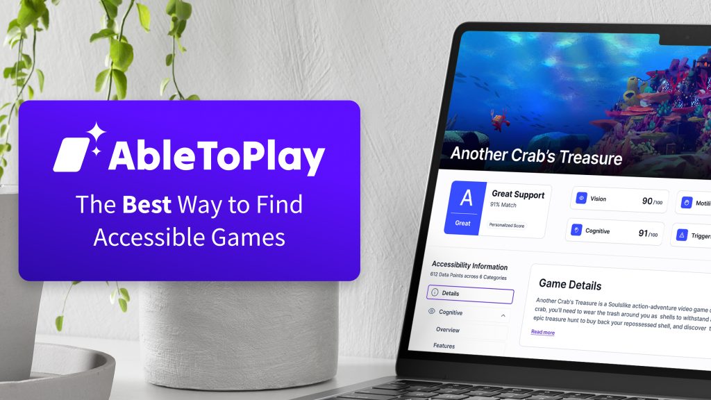 AbleToPlay, the best way to find accessible games - image shows a laptop displaying the AbleToPlay platform.