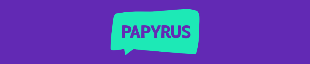 Small purple banner with a minty teal logo for PAPYRUS charity.