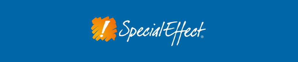 Small banner of blue and orange with the Special Effect charity logo.